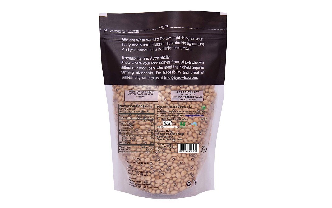 Bytewise Organic Cowpea White Whole (Black Eye Beans)   Pack  1 kilogram